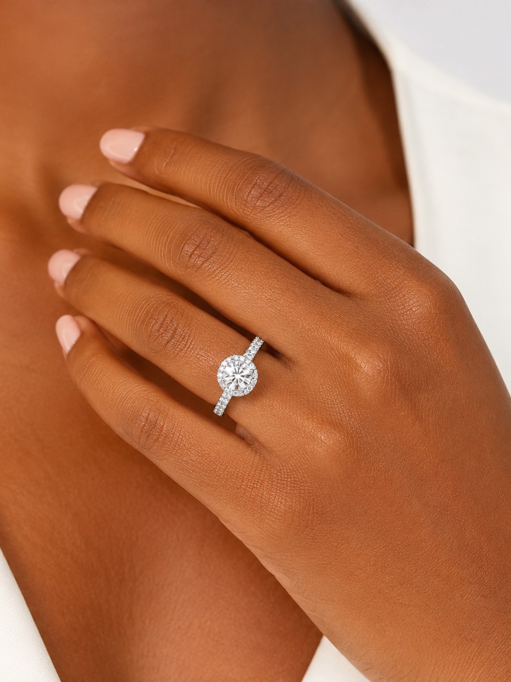925 Sterling Silver Moissanite Halo Ring Size 8 Used Like New Engagement